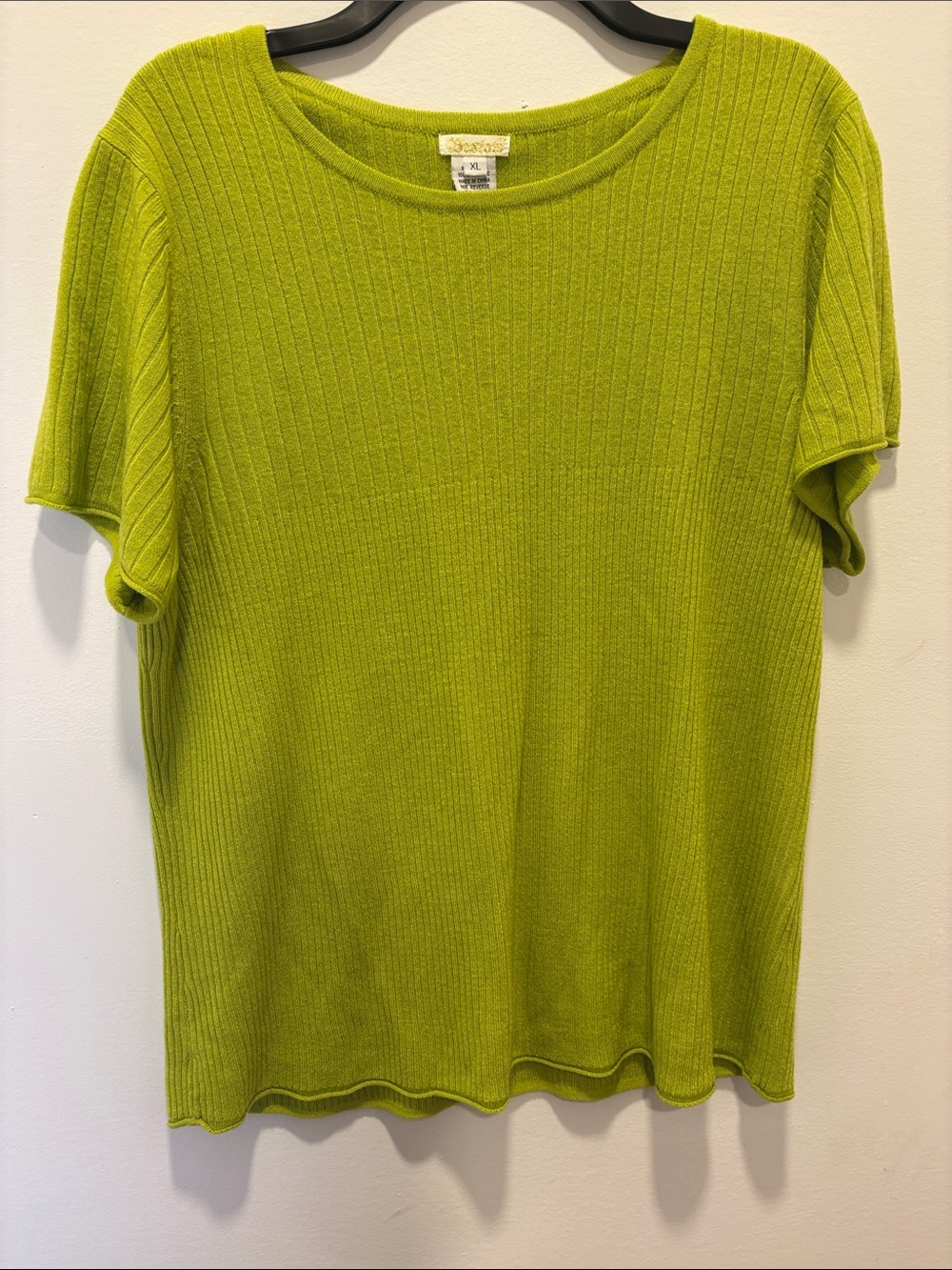 Bright Lime Ribbed Short Sleeve Top